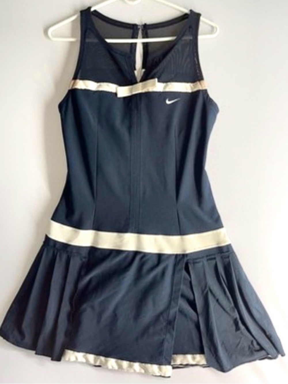 Nike MARIA SHARAPOVA NAVY BLUE WHITE SATIN TRIM Dress W/ BOW & PLEATED SKIRT XLG